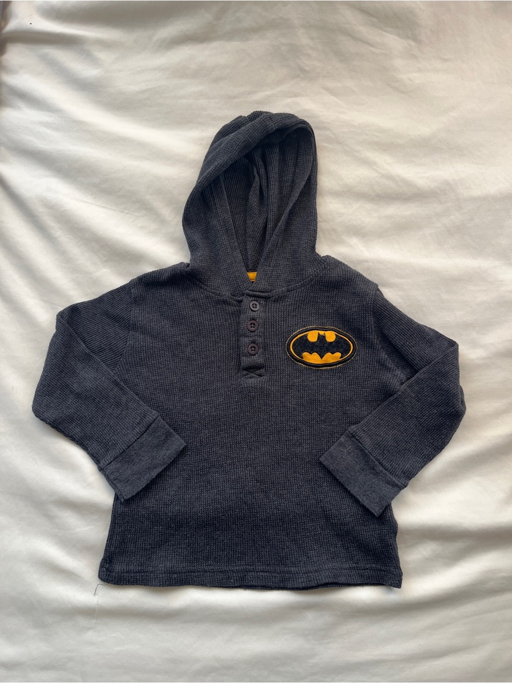 Batman Kids Hooded Waffle Knit Top - Charcoal & Yellow Logo